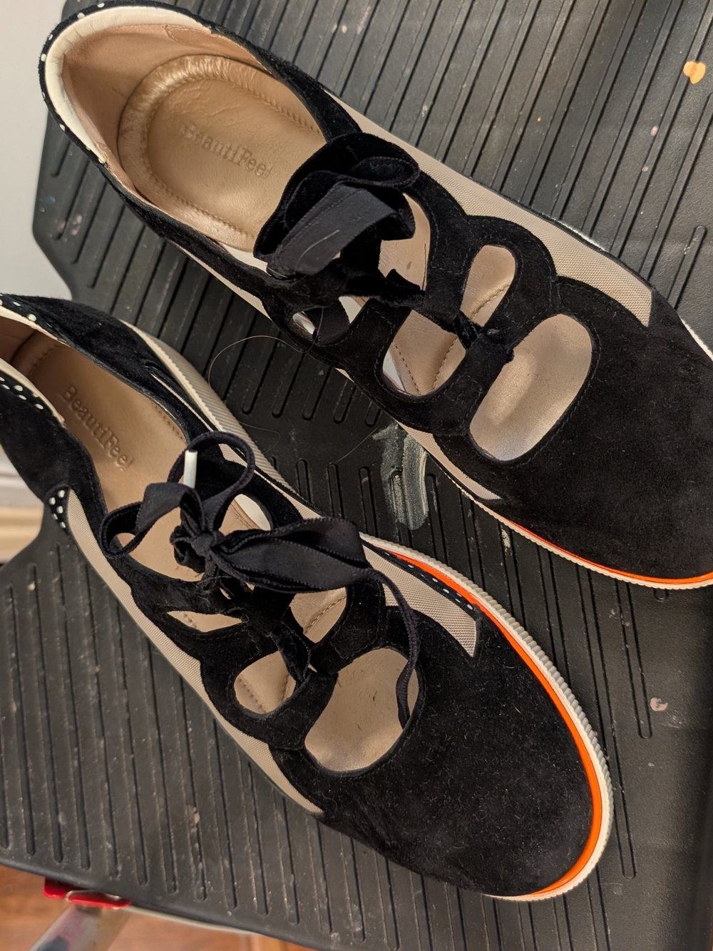 BeautiFeel Black Suede And Mesh With Orange Detail Lace-Up Women’s Shoes